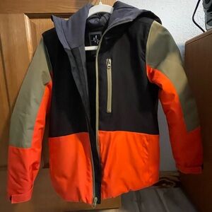 Pulse Kids Colorblock Ski or Snowboard Jacket - Black, Orange, and Tan